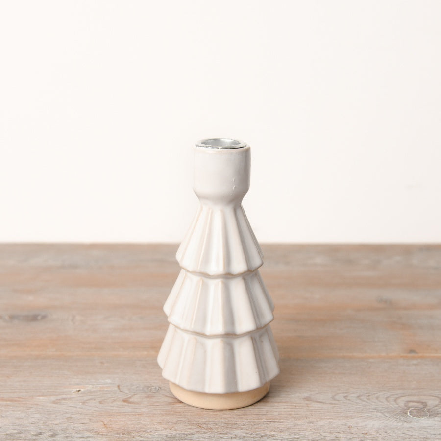 Tree Dinner Candle Holder 16cm White Natural Glaze Christmas Decor