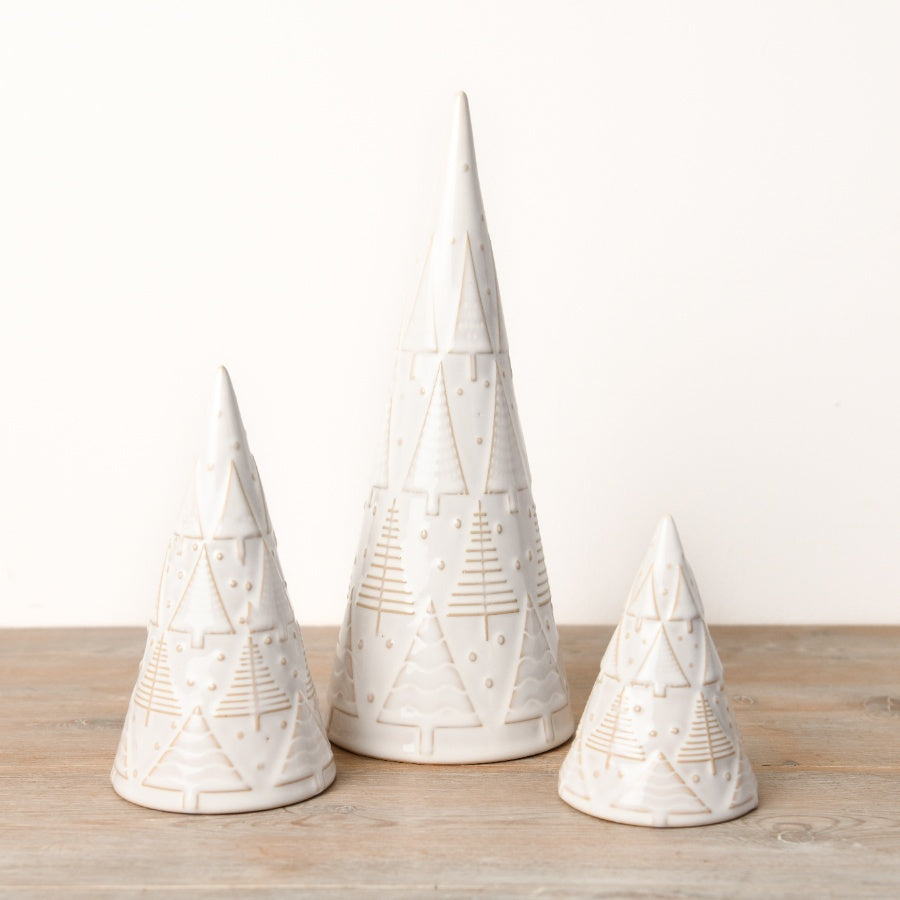 Ceramic White Reactive Glaze Tree 25cm – Elegant Christmas Ornament, Embossed Festive Décor