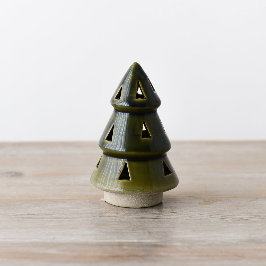 Green Christmas Tree 12.5cm LED Triangular Cut Outs Woodland Decor