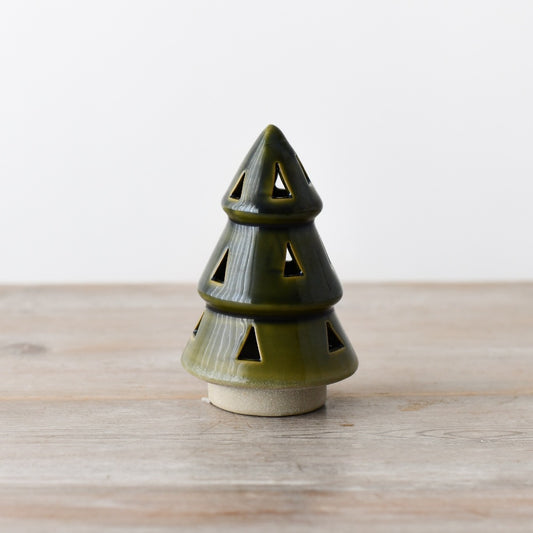 Green Christmas Tree 12.5cm LED Triangular Cut Outs Woodland Decor