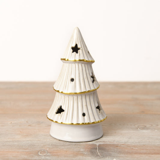 White & Gold LED Tree Star Cut-Out Ceramic Holiday Decor