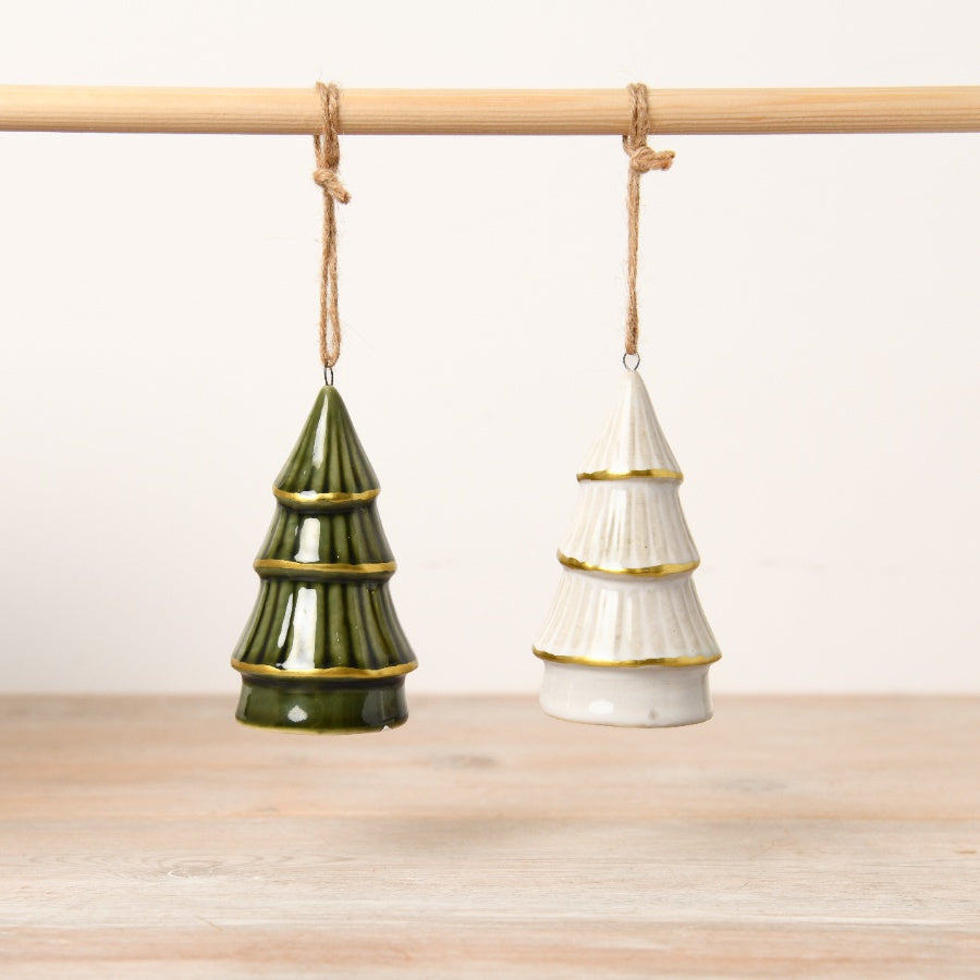 Green Tree Hanger with Gold Trim 10cm Ceramic Holiday Decor