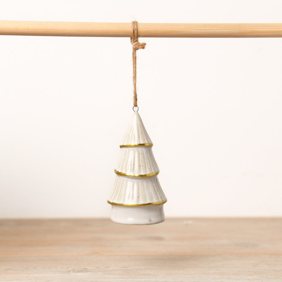White & Gold Tree Hanger 10cm Ceramic Holiday Decor
