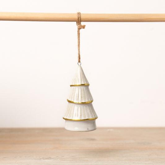 White & Gold Tree Hanger 10cm Ceramic Holiday Decor