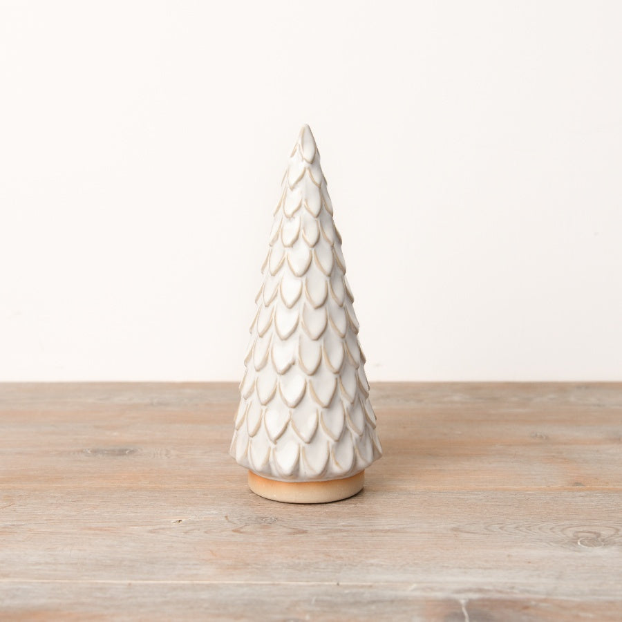 19.5cm Scalloped Ceramic Tree Medium Neutral Glaze Festive Decor