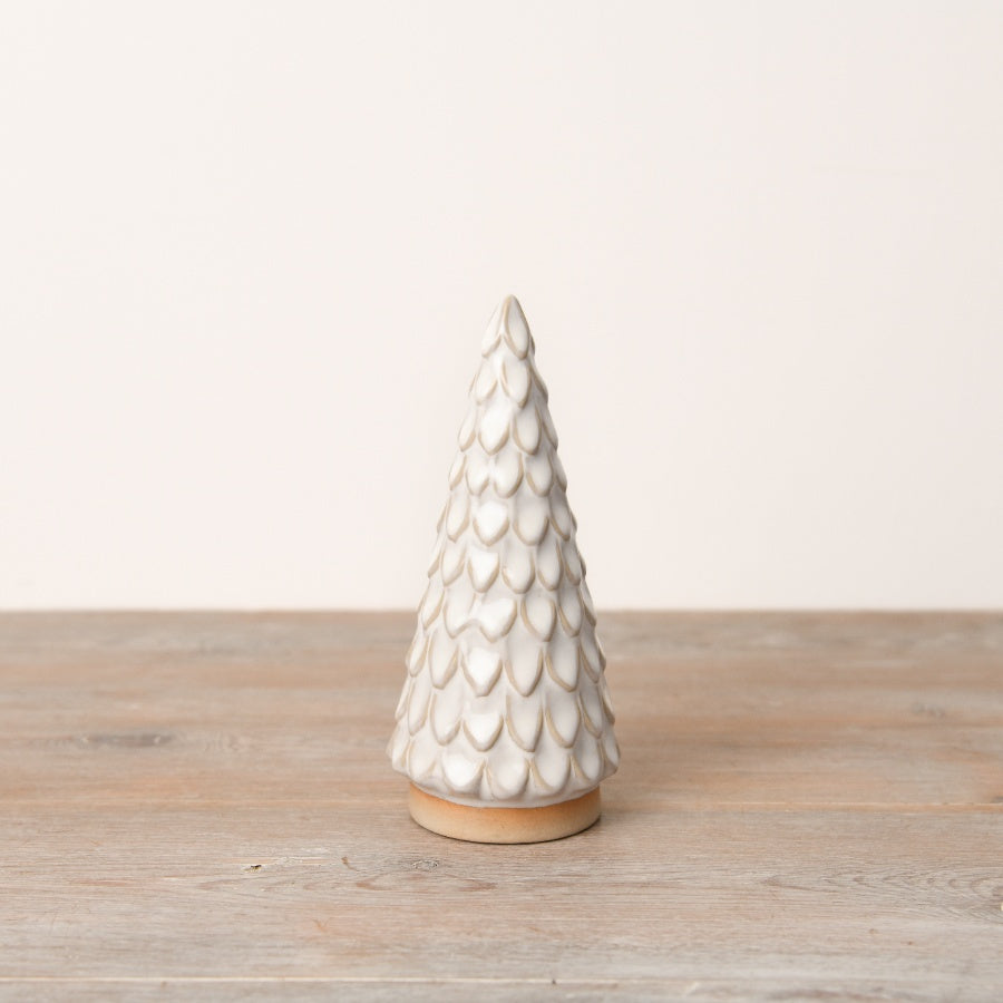 15cm Scalloped Ceramic Tree Small Neutral Glaze Festive Decor