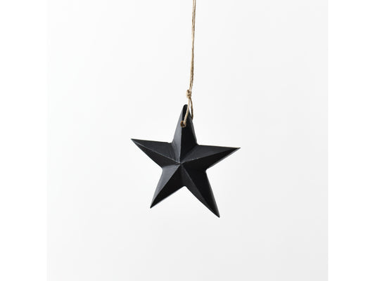 Matt Black Mango Wood Hanging Star – 11cm Modern Rustic Jute String Home Decor