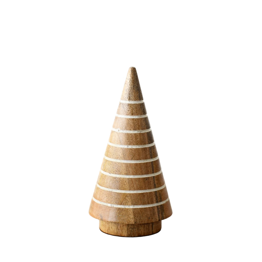 Mango Wood White Striped Tree – 21cm Chic Rustic Christmas Decoration