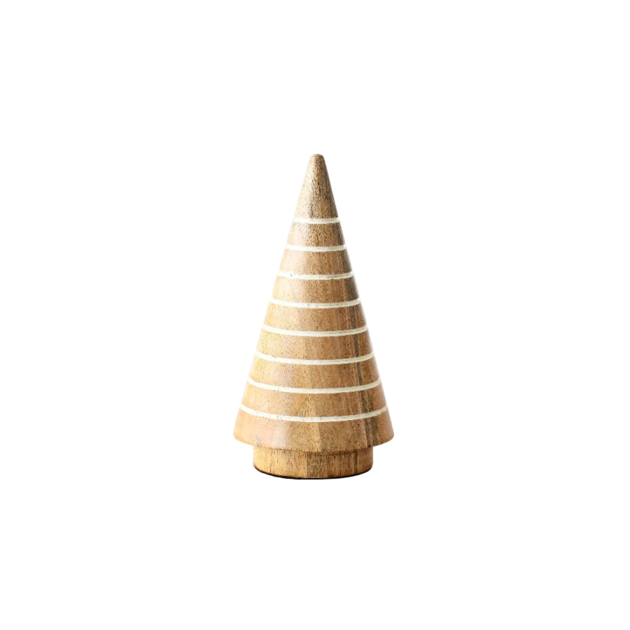 Mango Wood White Striped Tree – 15cm Chic Rustic Christmas Decoration