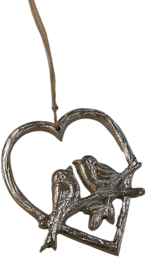 Heart & Birds Hanger 13cm Whimsical Metal Decor Ornament
