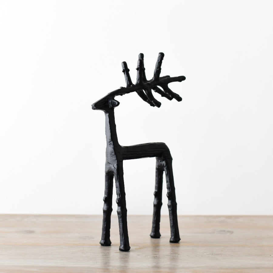 Christmas Reindeer Figurine 35cm – Black Metal Modern Ornament for Table, Mantel or Fireplace