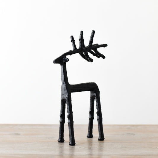 Christmas Reindeer Figurine 35cm – Black Metal Modern Ornament for Table, Mantel or Fireplace