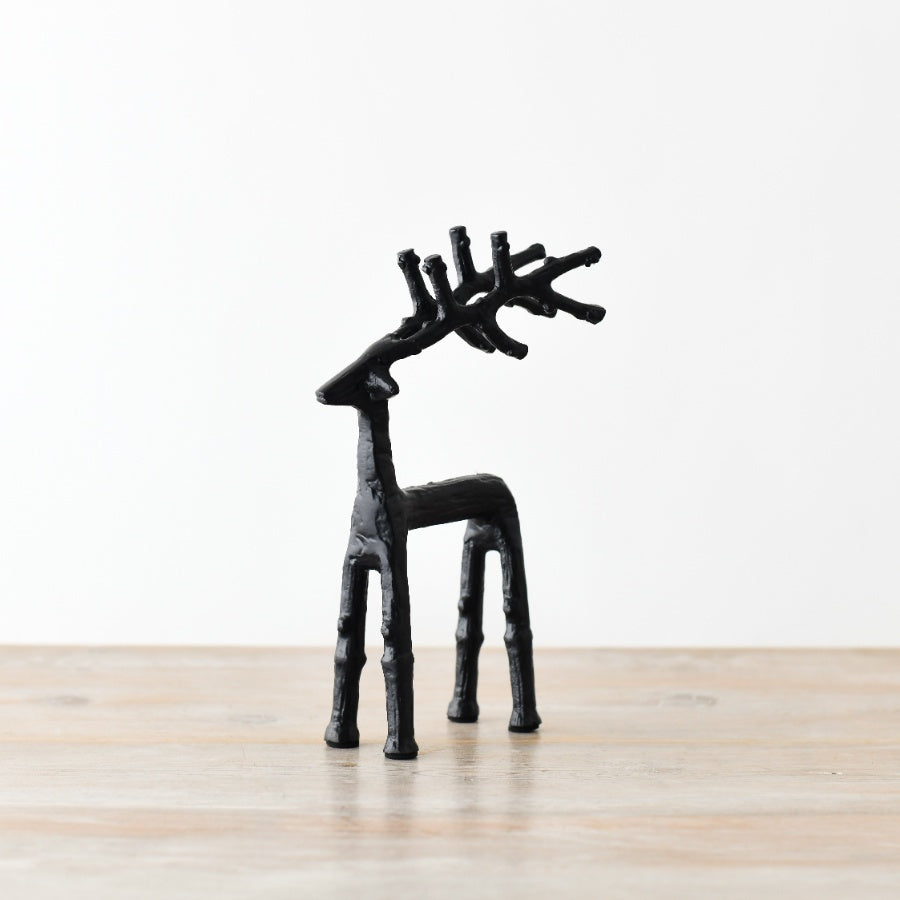 Christmas Reindeer Figurine 28cm – Black Metal Modern Ornament for Table, Mantel or Fireplace