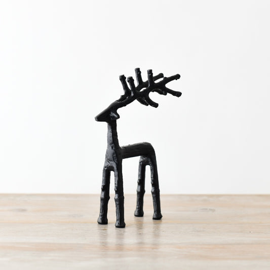 Christmas Reindeer Figurine 23cm – Black Metal Modern Ornament for Table, Mantel or Fireplace