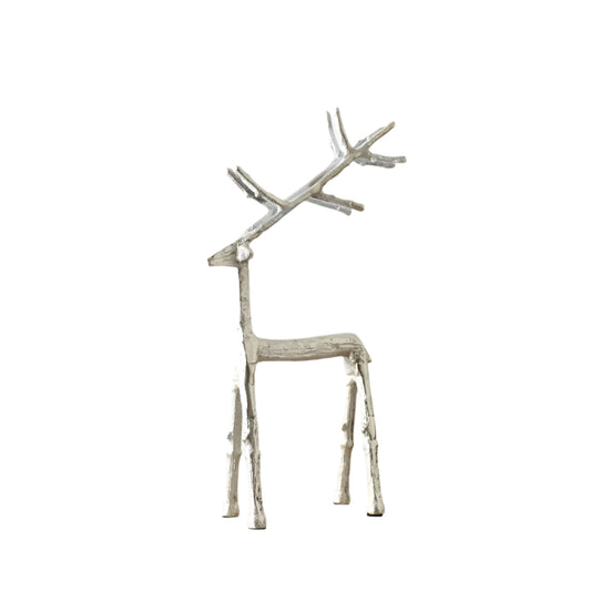Silver Aluminium Reindeer 23cm – Rustic Woodland Christmas Ornament for Shelf or Centrepiece Display
