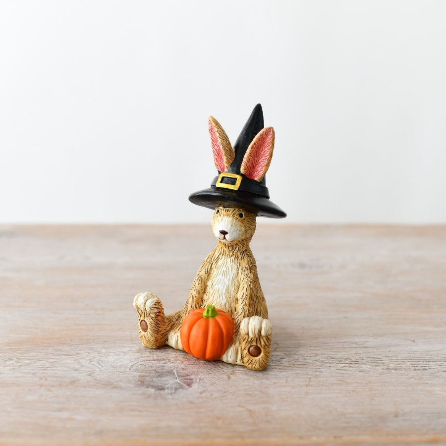 Jasper Rabbit Halloween Witch Bunny with Hat and Pumpkin Cute Spooky Decor