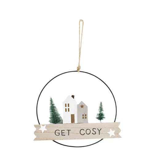 Get Cosy Christmas Metal Frame Hanger – Festive Wall Sign, Rustic Holiday Decor
