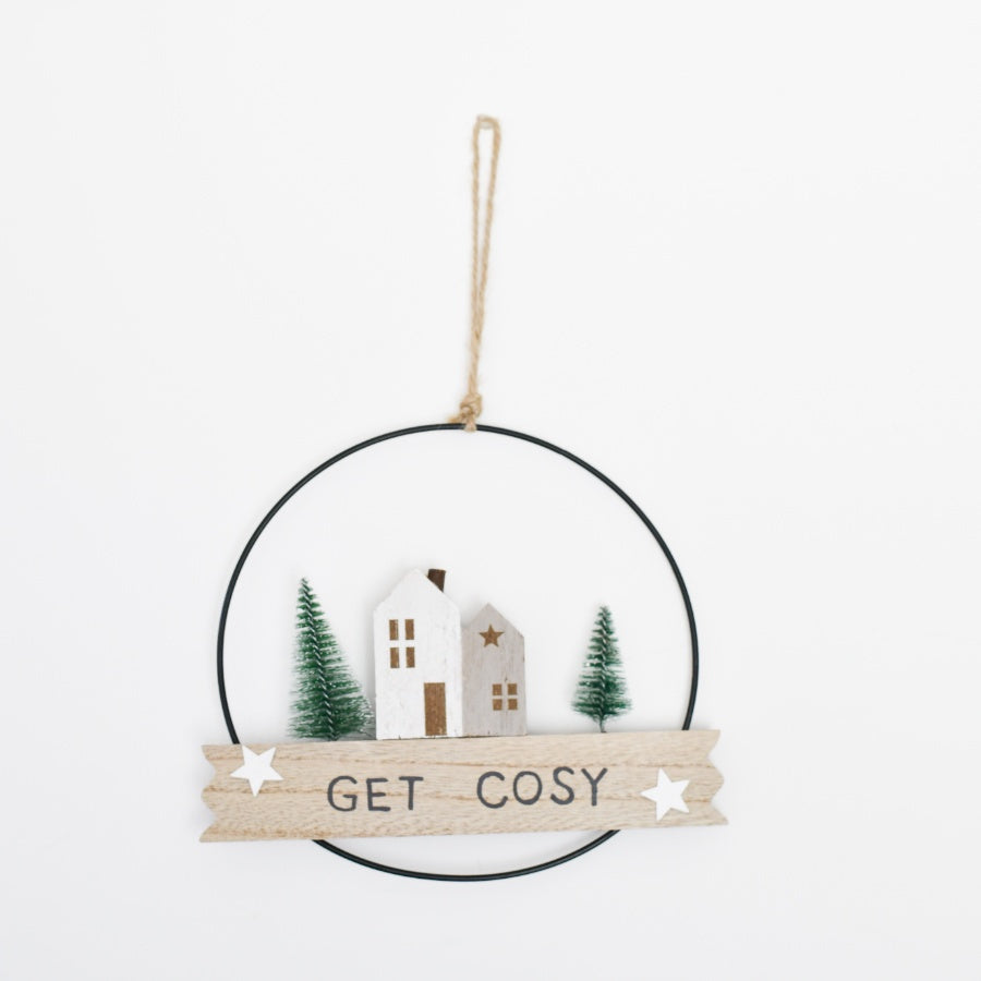 Get Cosy Christmas Metal Frame Hanger – Festive Wall Sign, Rustic Holiday Decor