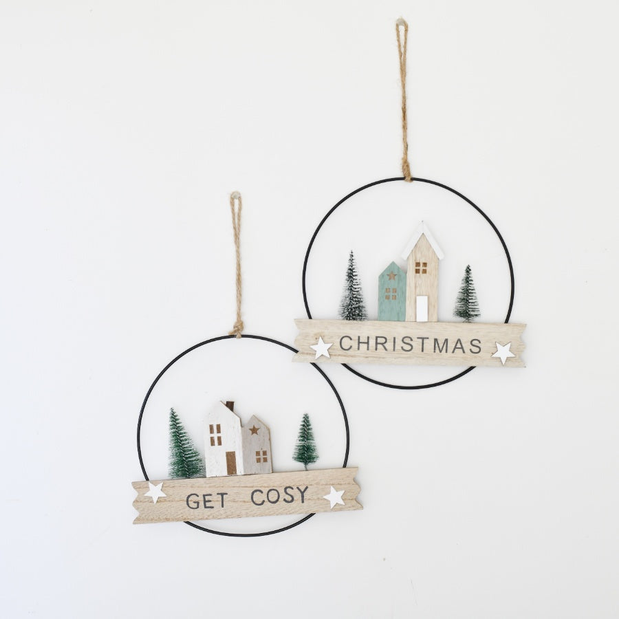 Get Cosy Christmas Metal Frame Hanger – Festive Wall Sign, Rustic Holiday Decor
