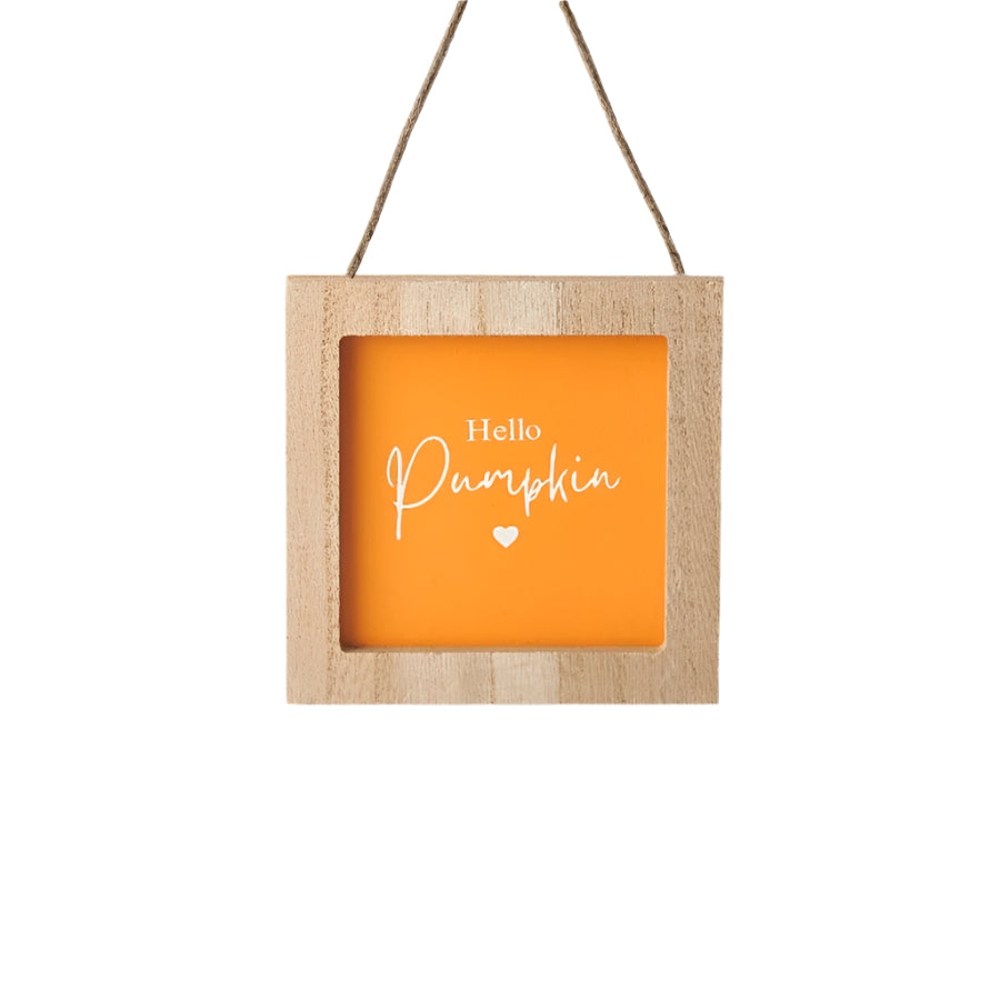 Orange Hello Pumpkin Plaque – Autumn Home Sign, Rustic Seasonal Decoration