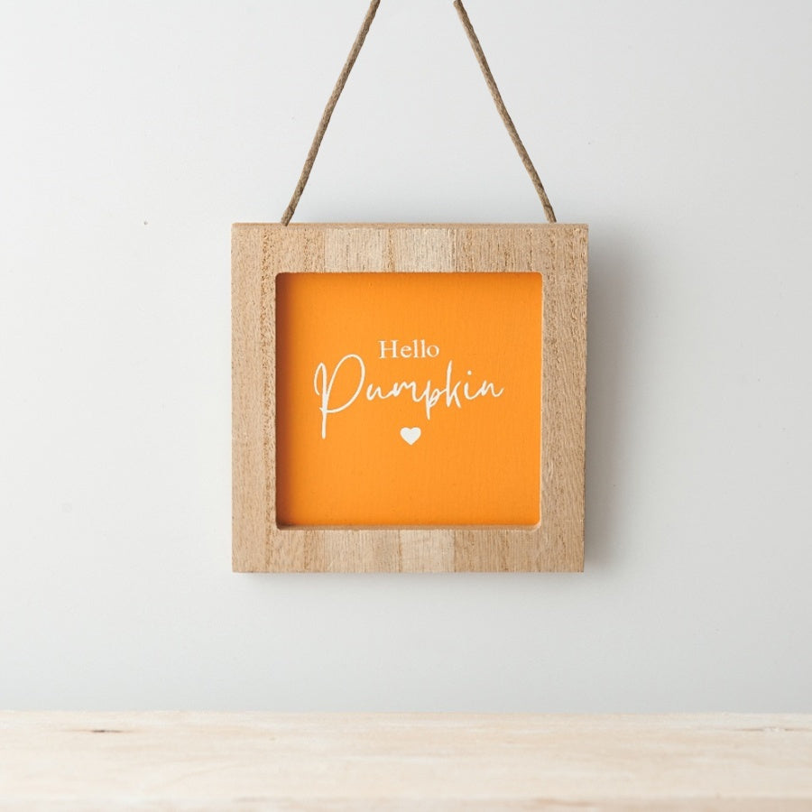 Orange Hello Pumpkin Plaque – Autumn Home Sign, Rustic Seasonal Decoration