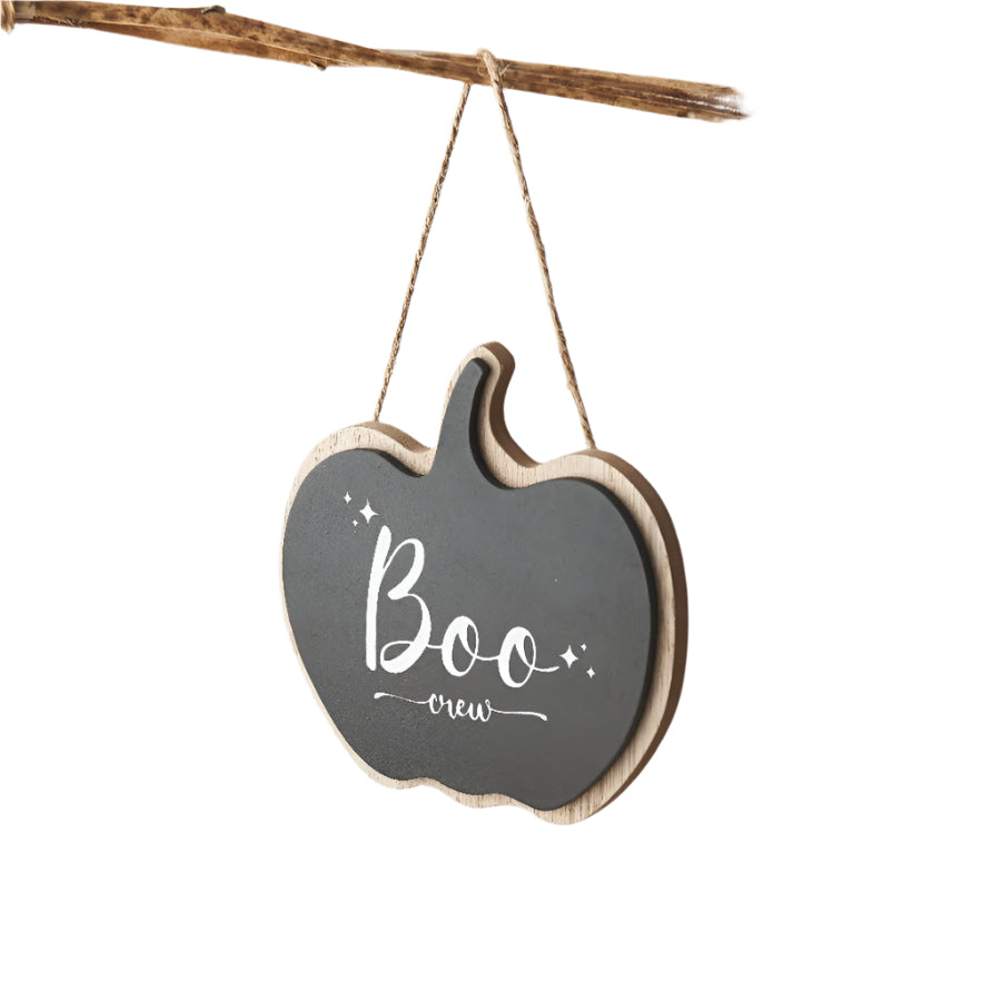 Boo Crew Black Pumpkin Sign – 11cm Halloween Hanging Decoration with Jute String