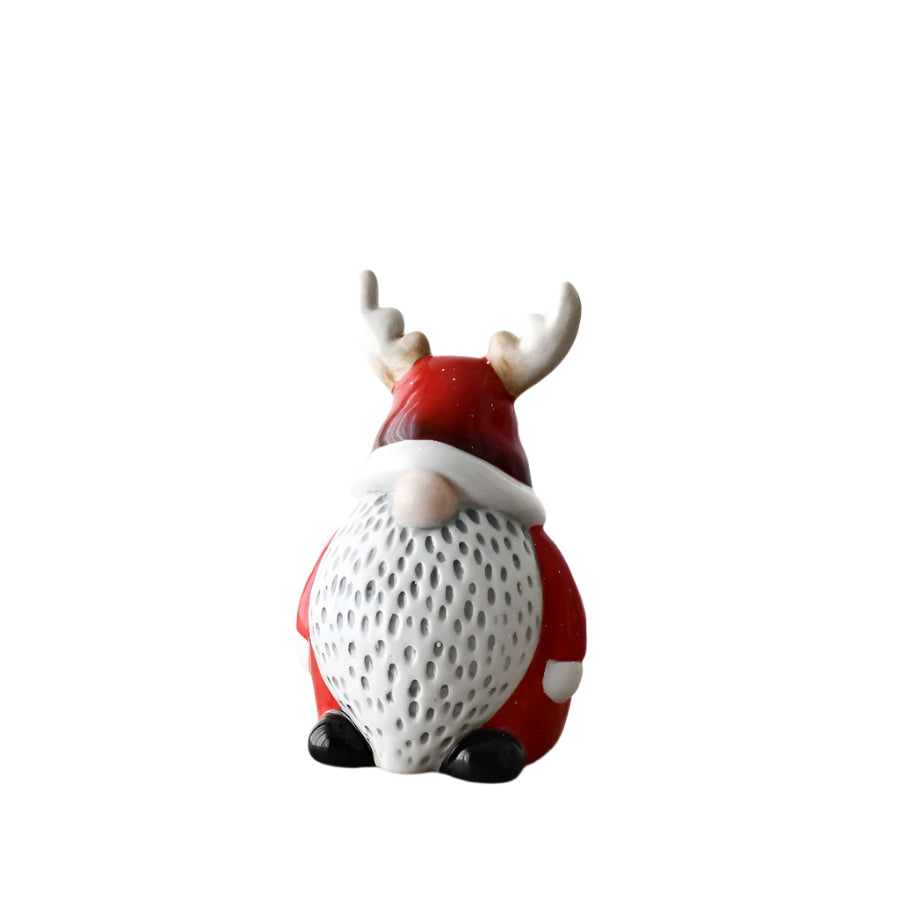 Standing Red Santa with Deer Hat 15cm – Ceramic Christmas Figurine, Festive Holiday Décor