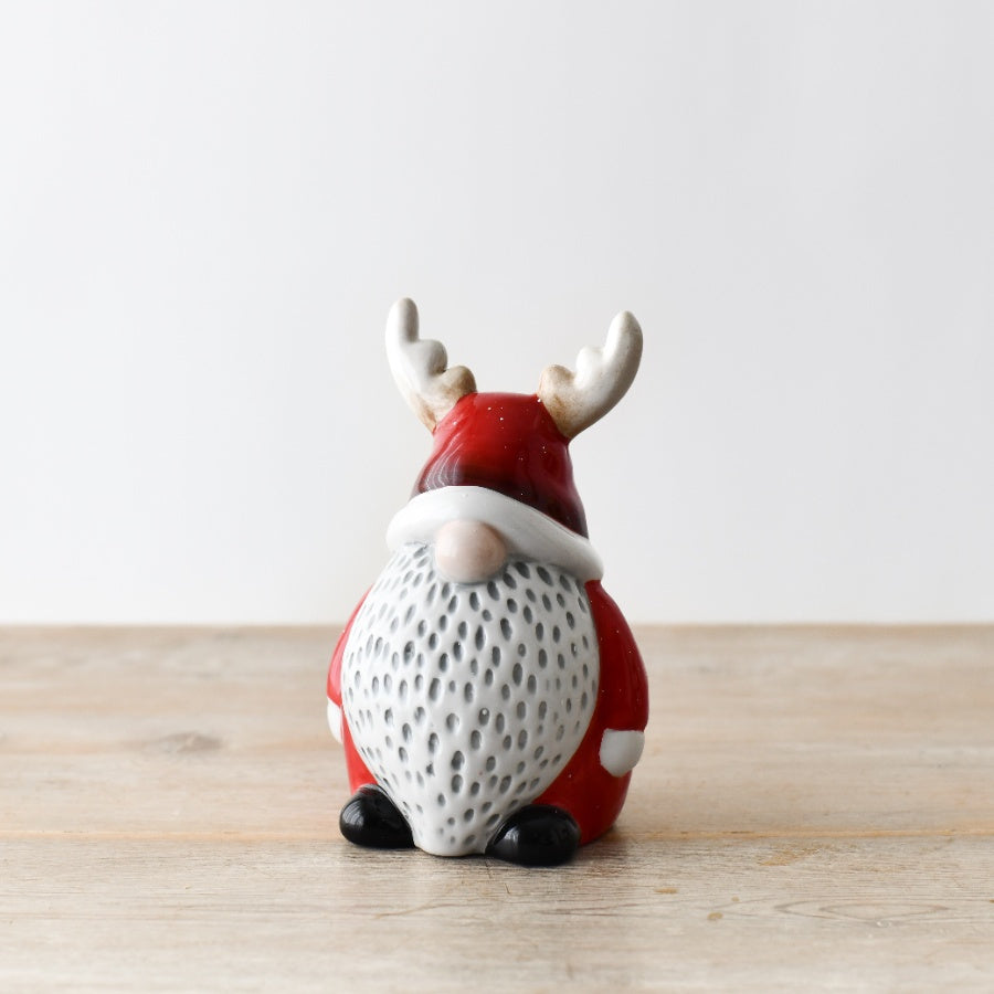 Standing Red Santa with Deer Hat 15cm – Ceramic Christmas Figurine, Festive Holiday Décor