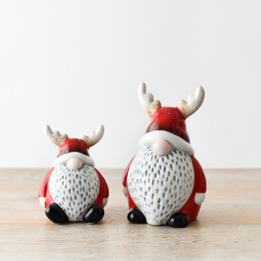Standing Red Santa with Deer Hat 15cm – Ceramic Christmas Figurine, Festive Holiday Décor
