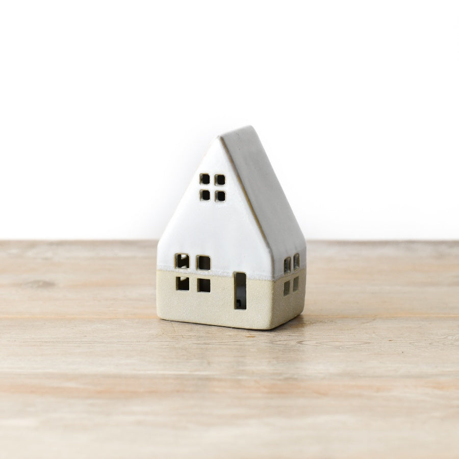 White Ceramic House LED 12cm Rustic Hand Finished Christmas Decoration