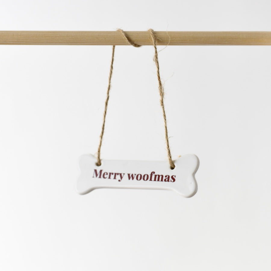 Merry Woofmas Ceramic Bone Hanging Sign 11cm Dog Lover Christmas Gift