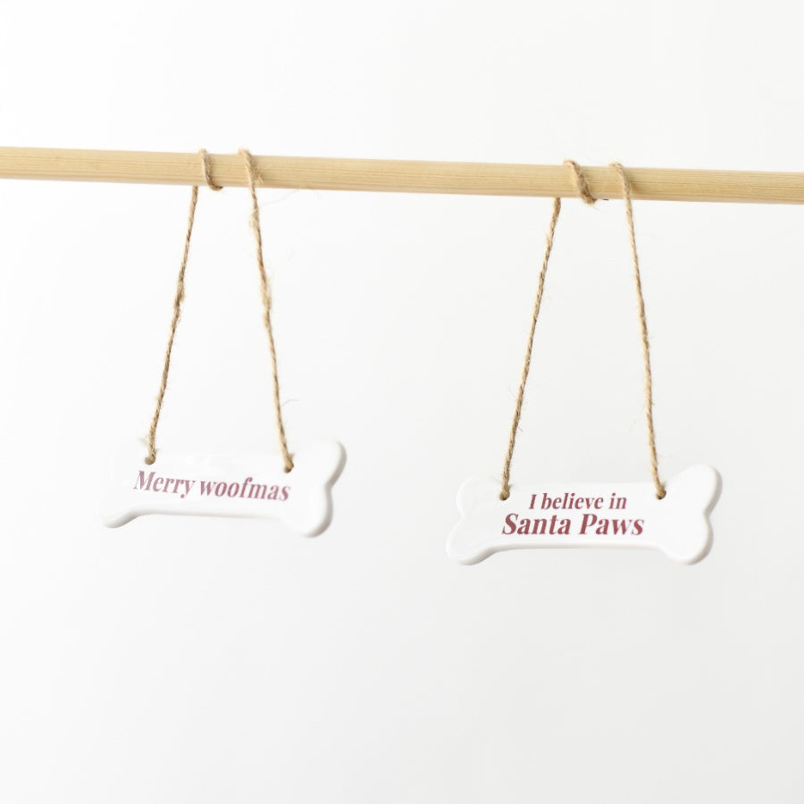 Merry Woofmas Ceramic Bone Hanging Sign 11cm Dog Lover Christmas Gift