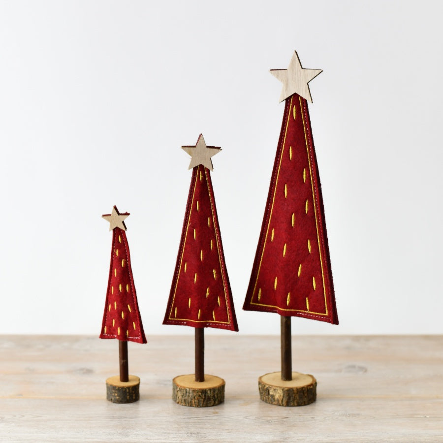 Red & Gold Felt Christmas Tree – 36cm Festive Holiday Decoration on Wooden Base