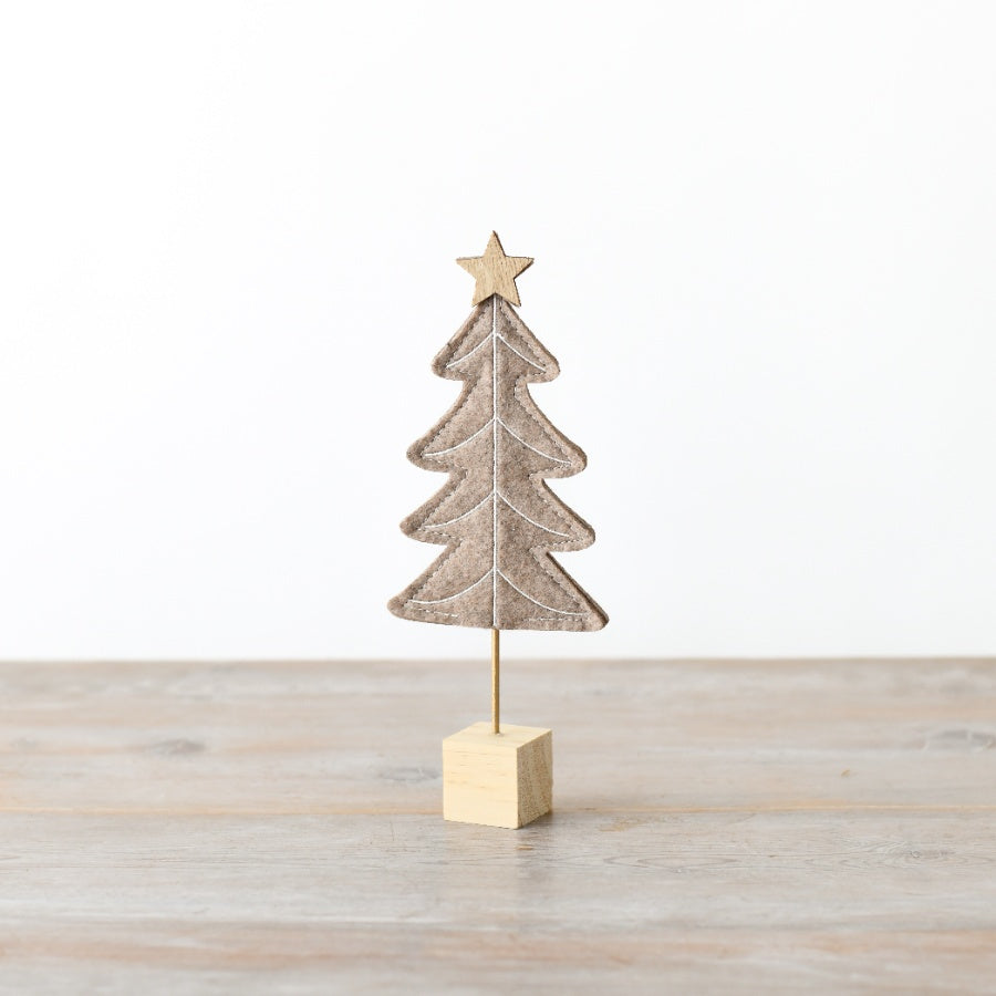 Beige Felt Christmas Tree – Freestanding Holiday Decoration on Wooden Base