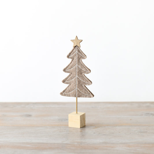 Beige Felt Christmas Tree – Freestanding Holiday Decoration on Wooden Base