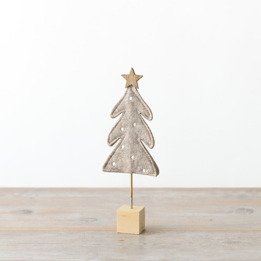 Grey Felt Christmas Tree on Base – 28cm Freestanding Holiday Decoration, Minimalist Décor