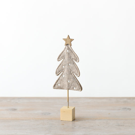 Grey Felt Christmas Tree on Base – 28cm Freestanding Holiday Decoration, Minimalist Décor