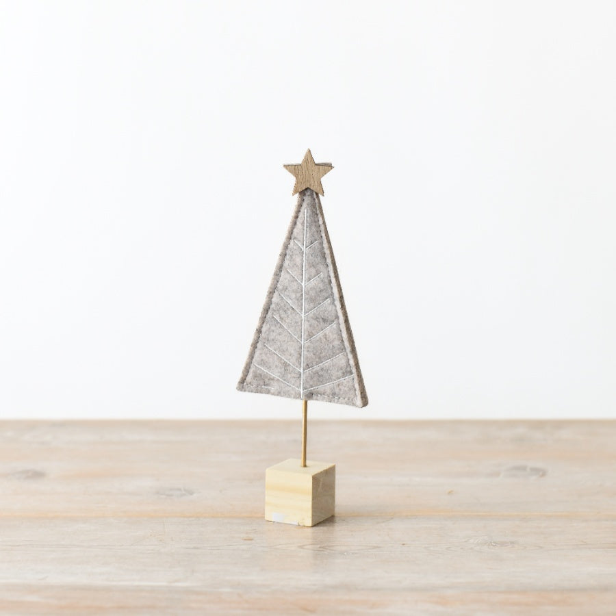 Felt tree On Wooden Base in Grey, 28.5cm