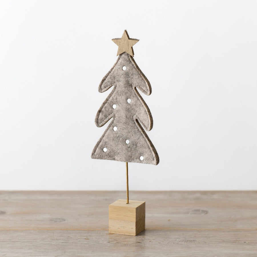 Felt Natural Christmas Tree – 21cm Freestanding Polkadot Holiday Decoration on Wooden Base