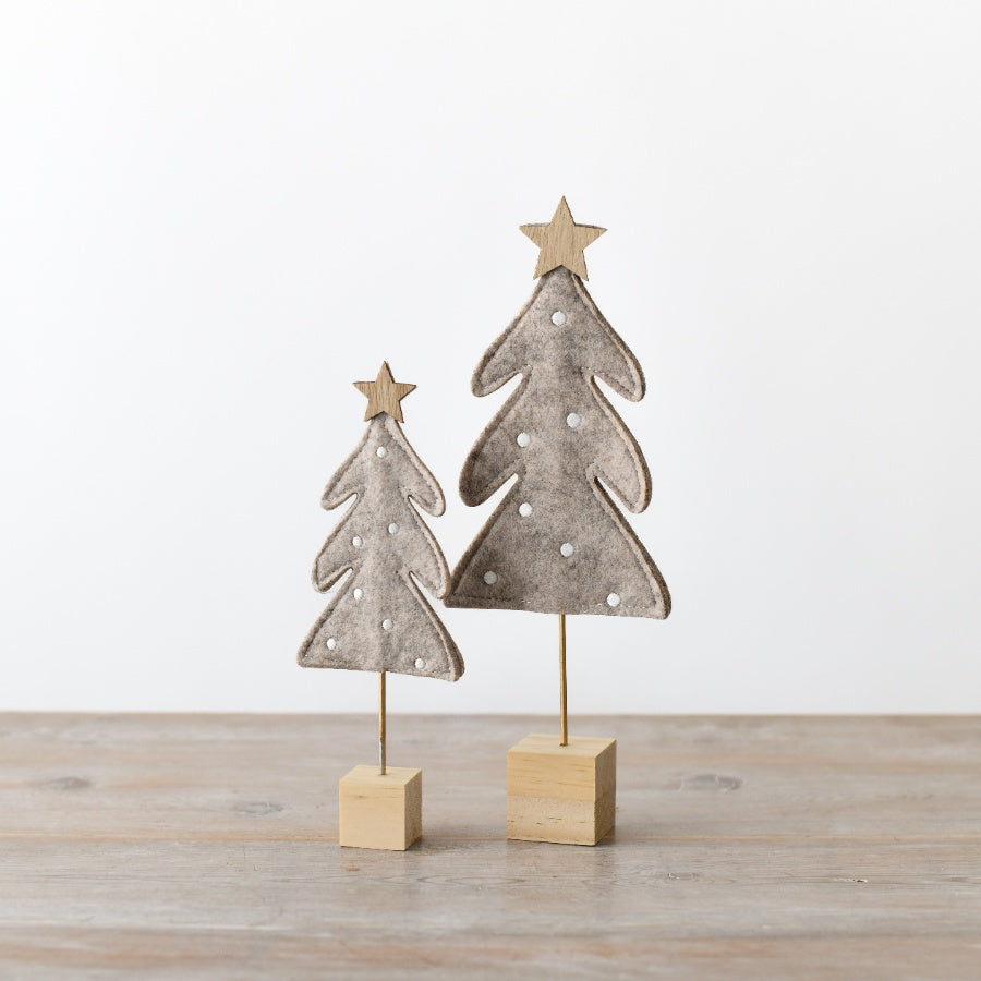 Felt Natural Christmas Tree – 21cm Freestanding Polkadot Holiday Decoration on Wooden Base