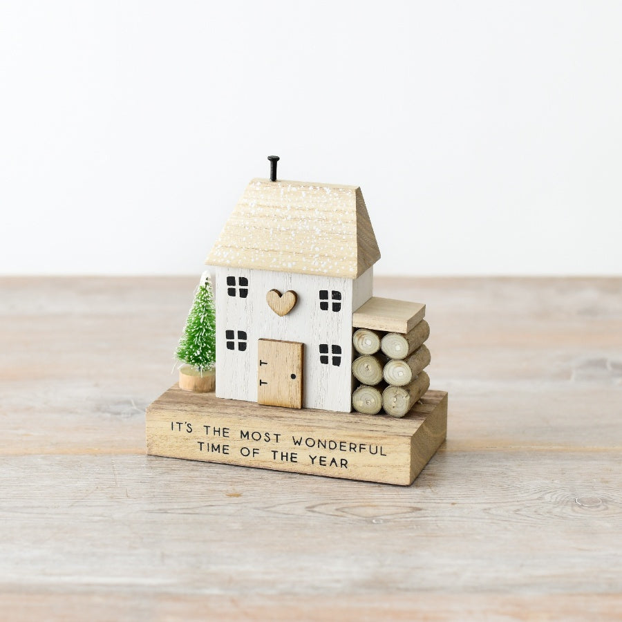 It's the most wonderful time... Wooden House Block with Firewood, 12cm