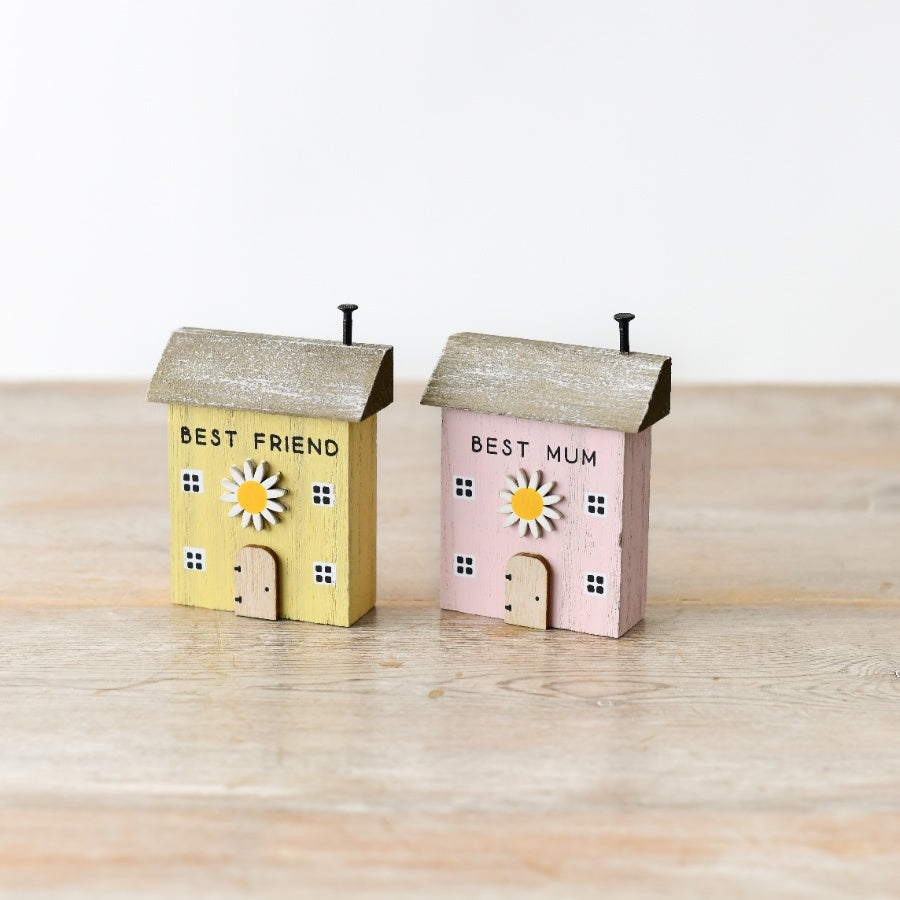 Pink 'Best Mum' Wooden House Block, 8.5cm
