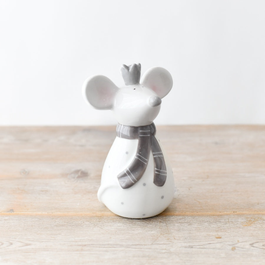 Ceramic Mouse with Crown and Scarf 15cm