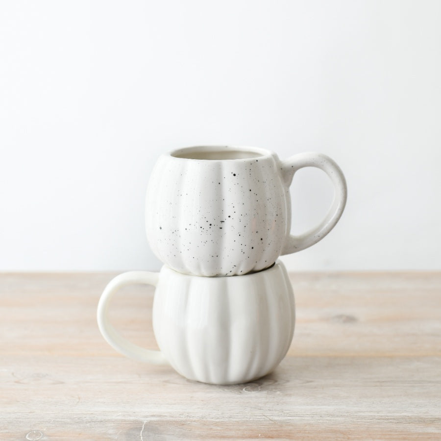 Speckled White Pumpkin Mug – 11cm Autumn Ceramic Mug, Halloween & Fall Kitchen Décor