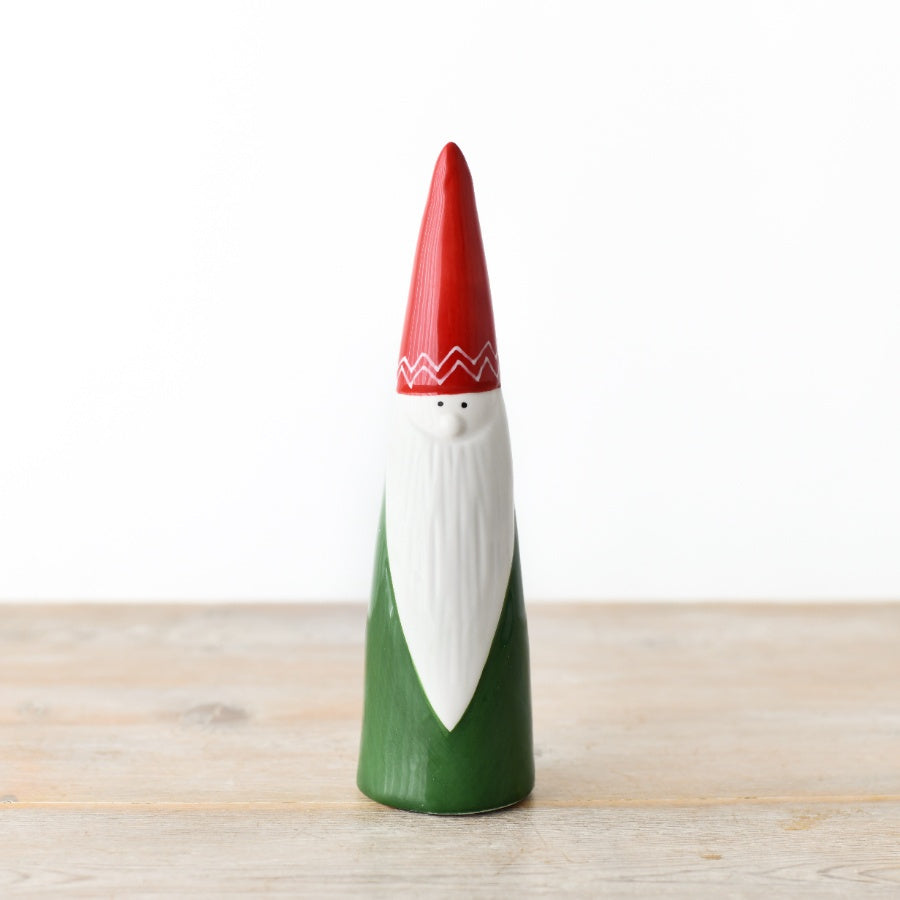 Tall Ceramic Red and Green Santa Decoration, 20cm