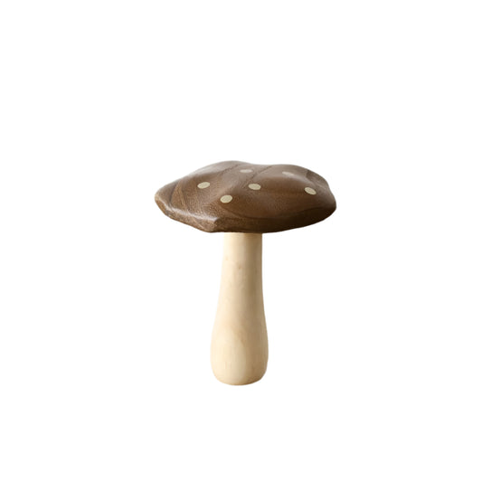 Wooden Mushroom Ornament 15cm – Natural Wood with Gold Spots, Elegant Shelf or Table Decoration for Rustic & Contemporary Home Décor