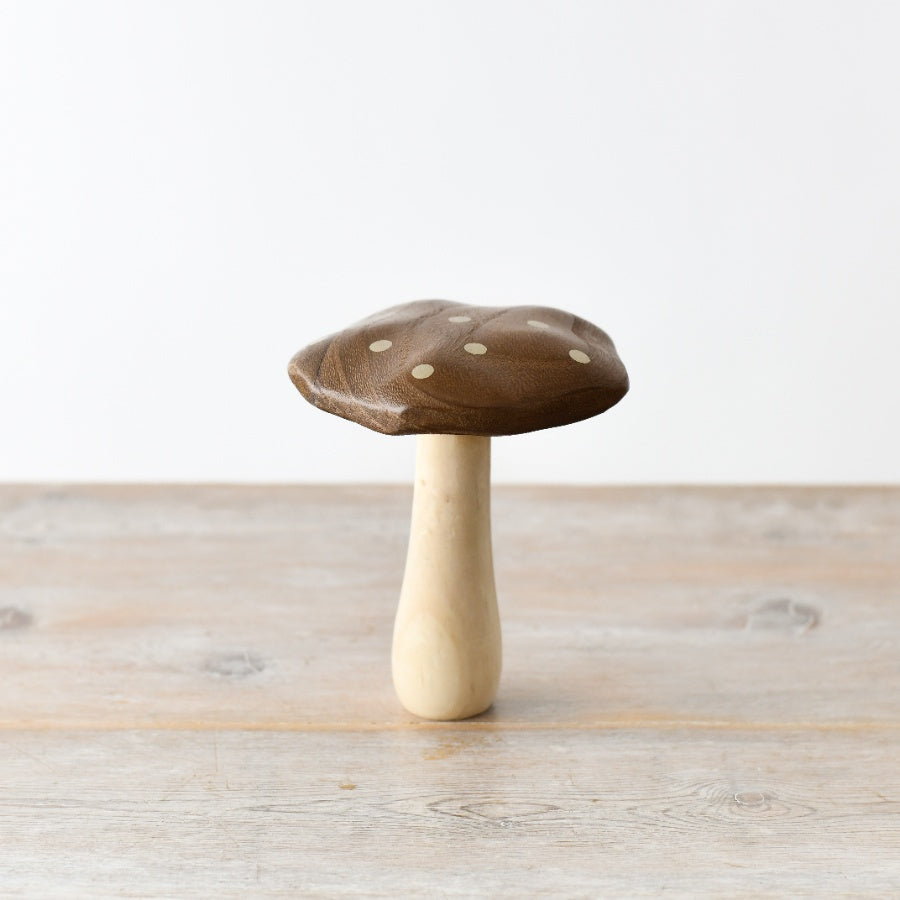 Wooden Mushroom Ornament 15cm – Natural Wood with Gold Spots, Elegant Shelf or Table Decoration for Rustic & Contemporary Home Décor