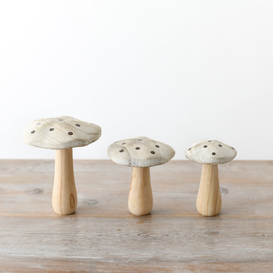 Whitewash Wooden Mushroom 12cm – Rustic Nature-Inspired Decor with Gold Spots, Elegant Woodland Ornament for Shelf or Tabletop Display