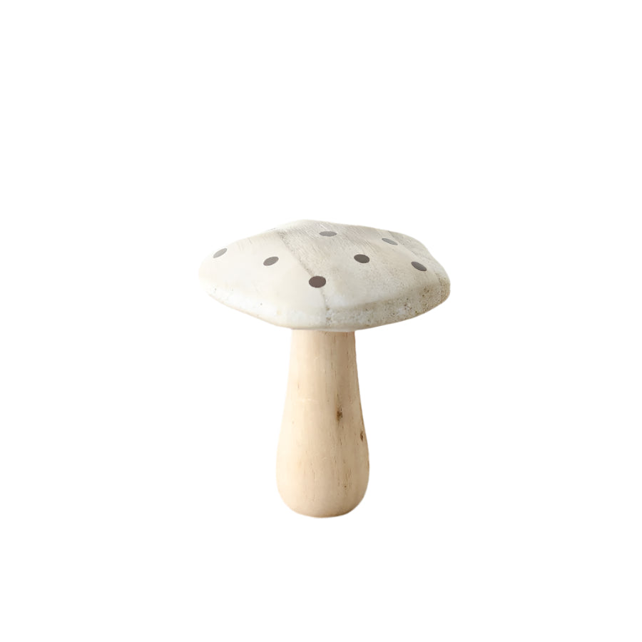 Whitewash Wooden Mushroom 12cm – Rustic Nature-Inspired Decor with Gold Spots, Elegant Woodland Ornament for Shelf or Tabletop Display