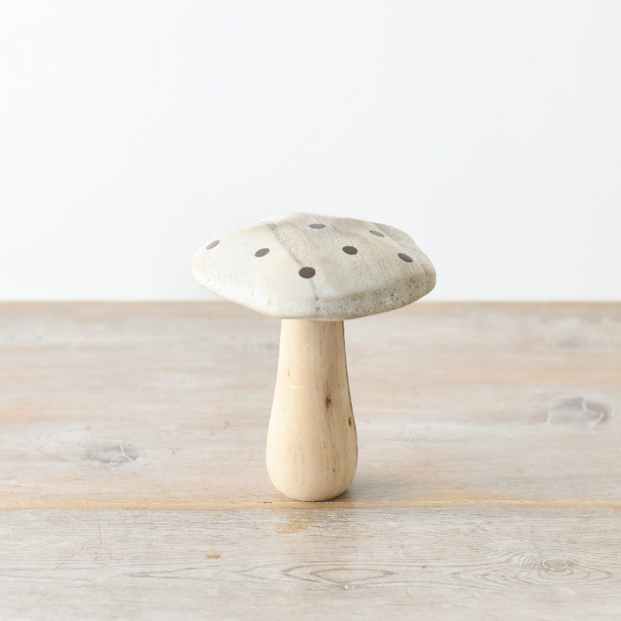 Whitewash Wooden Mushroom 12cm – Rustic Nature-Inspired Decor with Gold Spots, Elegant Woodland Ornament for Shelf or Tabletop Display